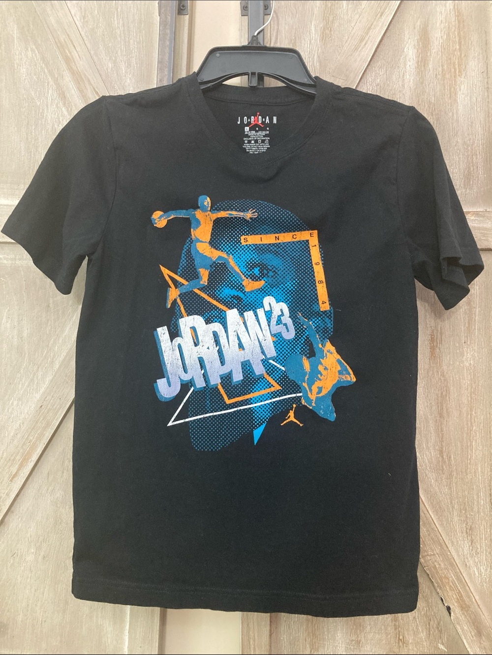 Jordan Black Short-Sleeve Graphic Tee with Blue and Orange Accents kIDS
